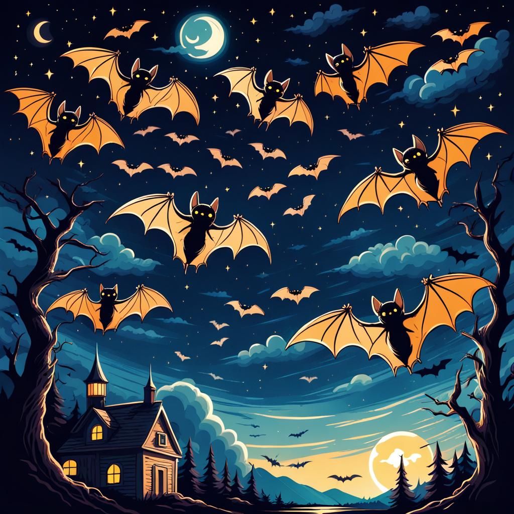 Horror Fantasy: Bats in Starry Night Sky