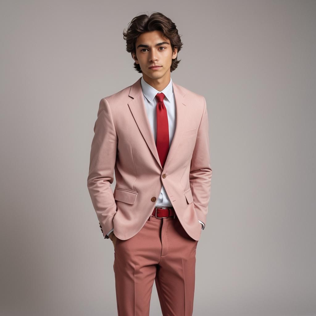 Handsome Latino Man in Pastel Red Suit