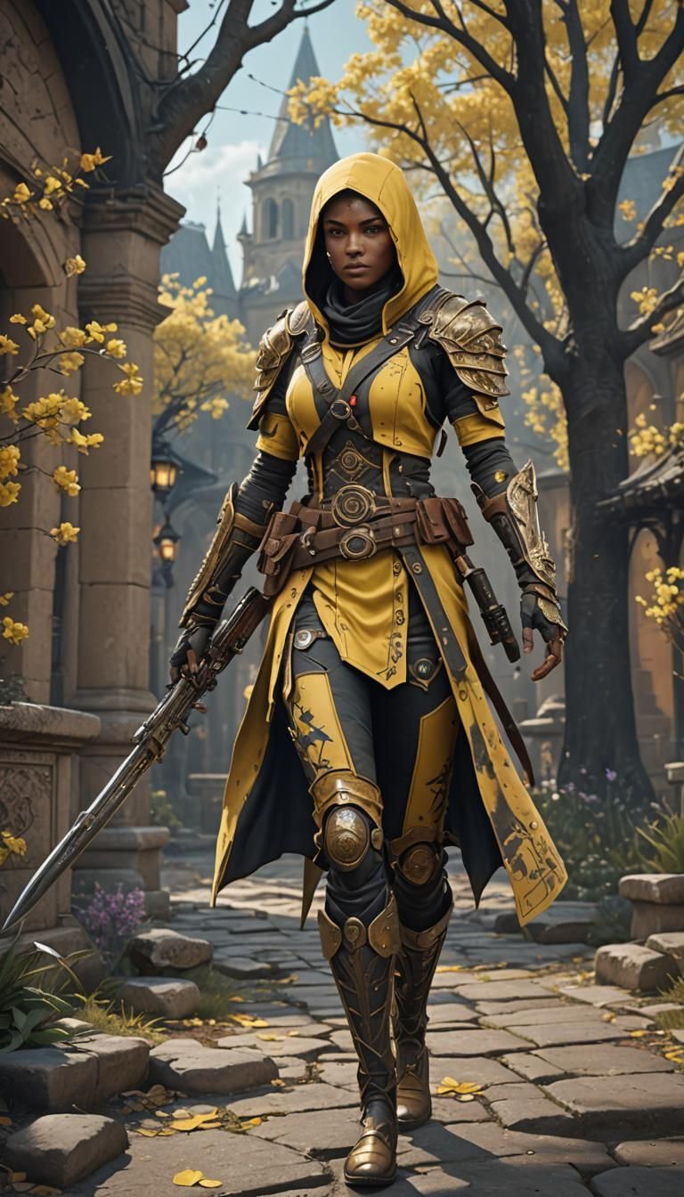 Night Assassin in Pale Yellow: Fantasy Concept Art