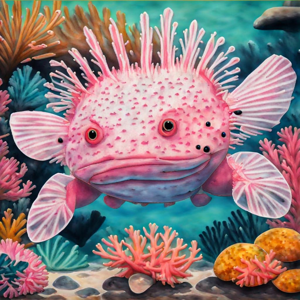 Adorable Pink Axolotl in Vibrant Ocean Reef