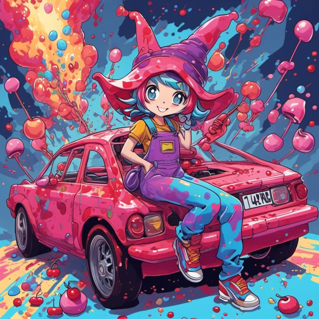 Candy Witch Builds Car in Candyland Art Style