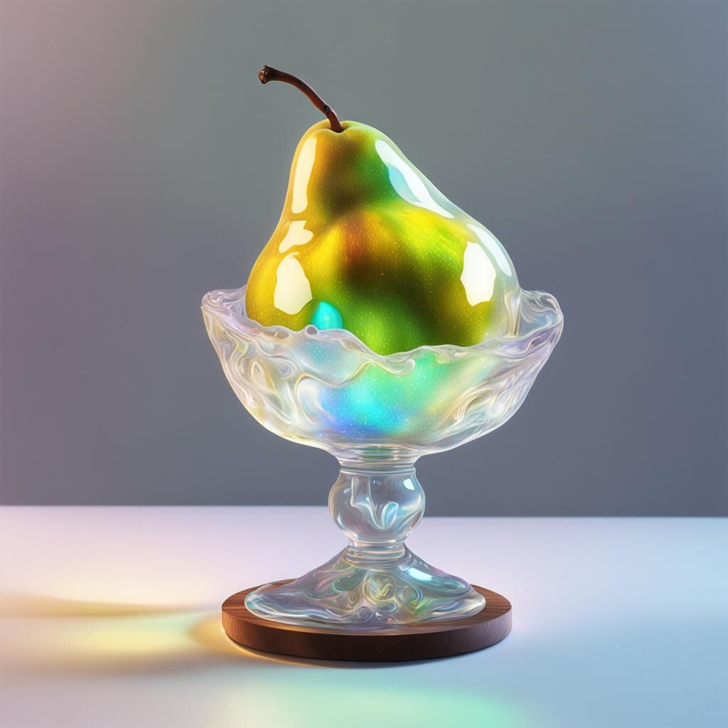 Holographic Glass Pear with Bite, Hyper-Realism
