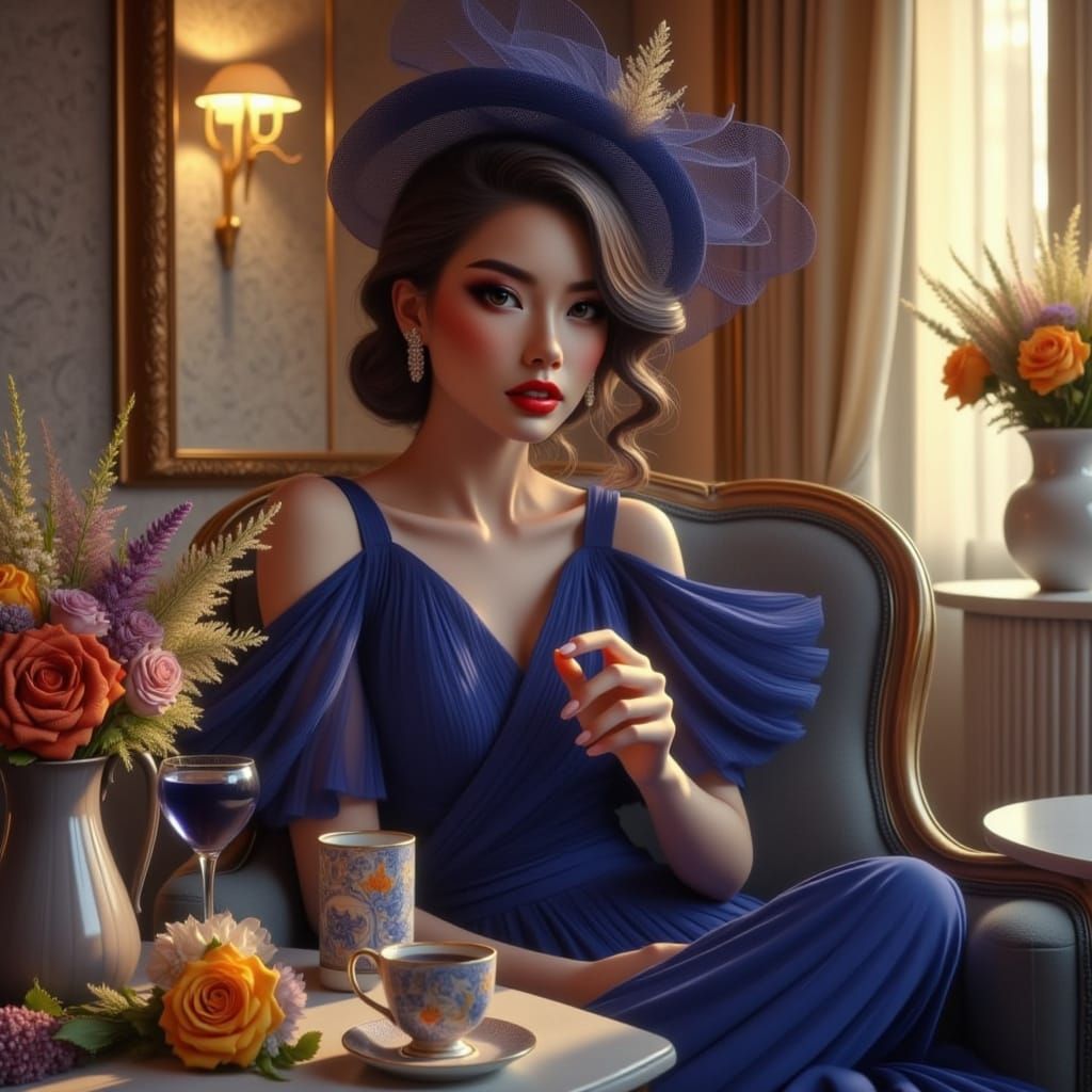 Confident Woman in Luxurious Parisian Hotel