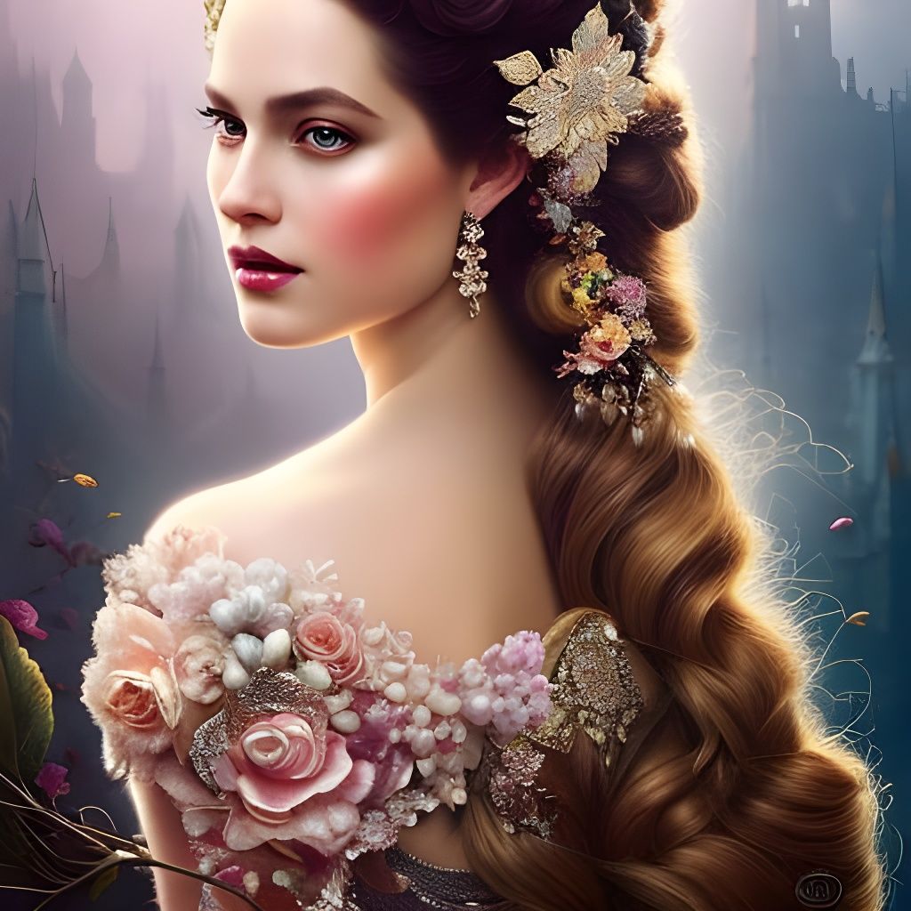 Beautiful Cinderella Princess Portrait in Hyperrealistic Sty...