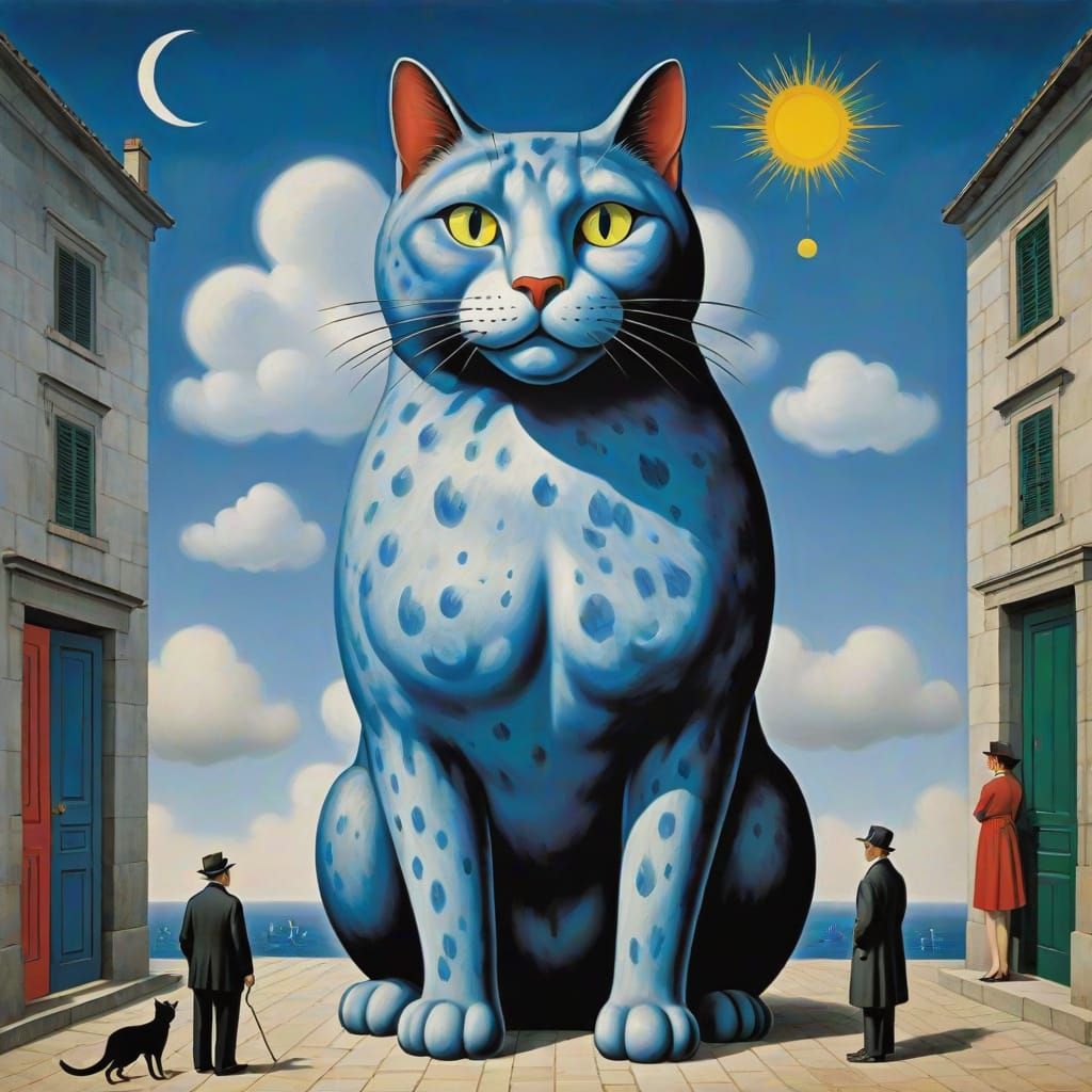 Giant Magic Cat in Surreal Landscape