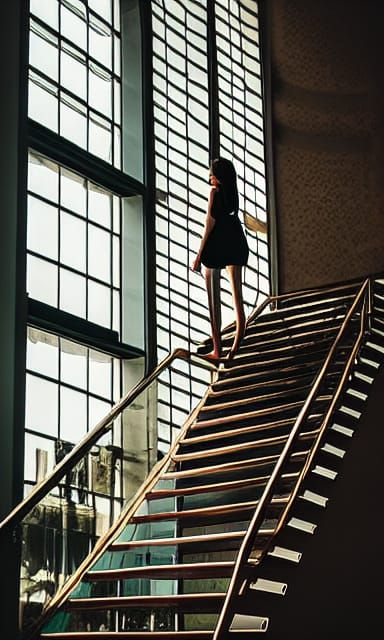 Glass Woman on Book Staircase: Digital Matte Painting