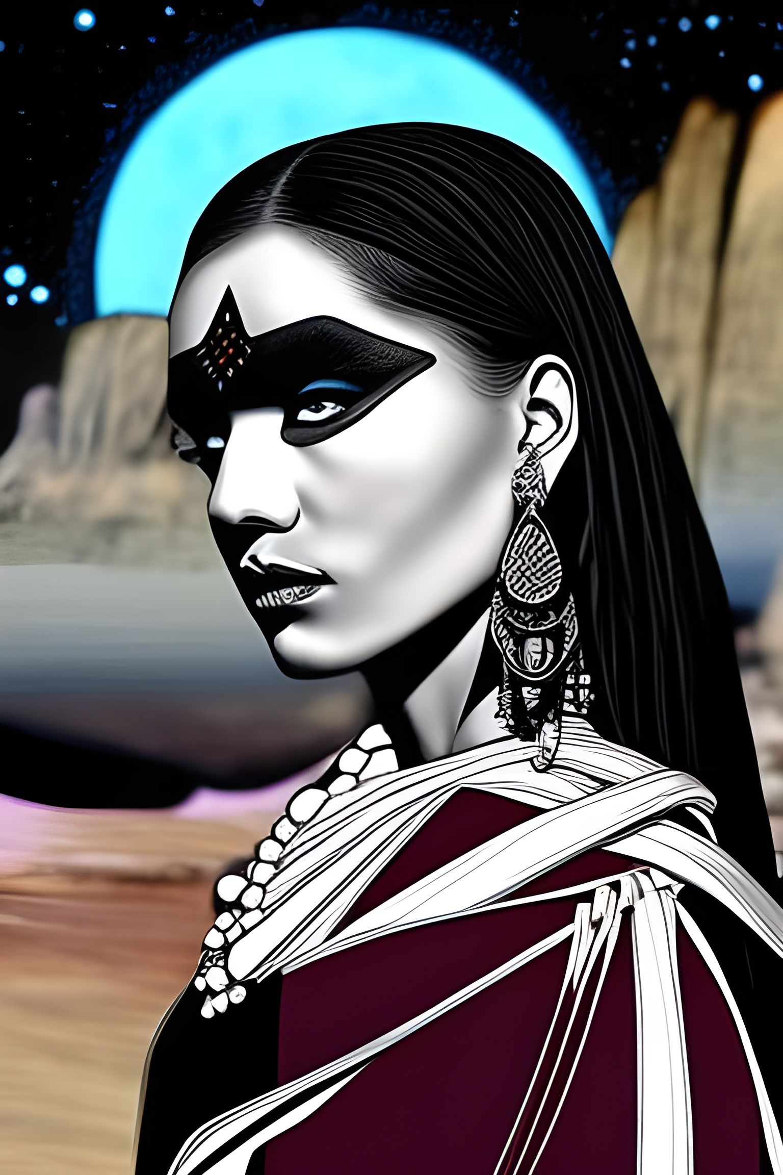 Aboriginal Girl in Gothic Digital Art Style
