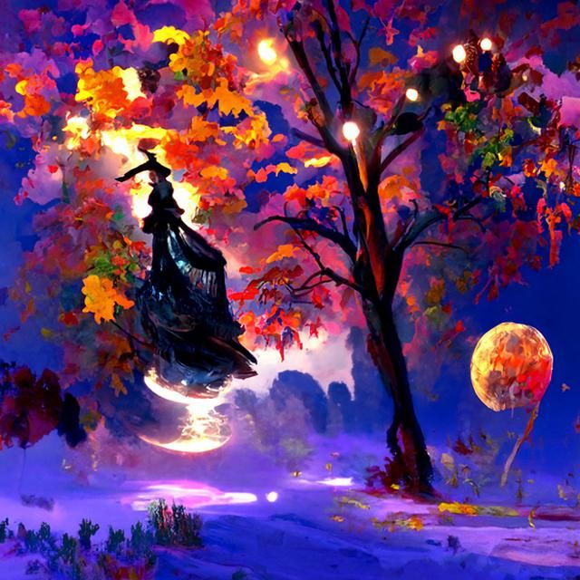 Twilight Witch Flight in Art Deco Style