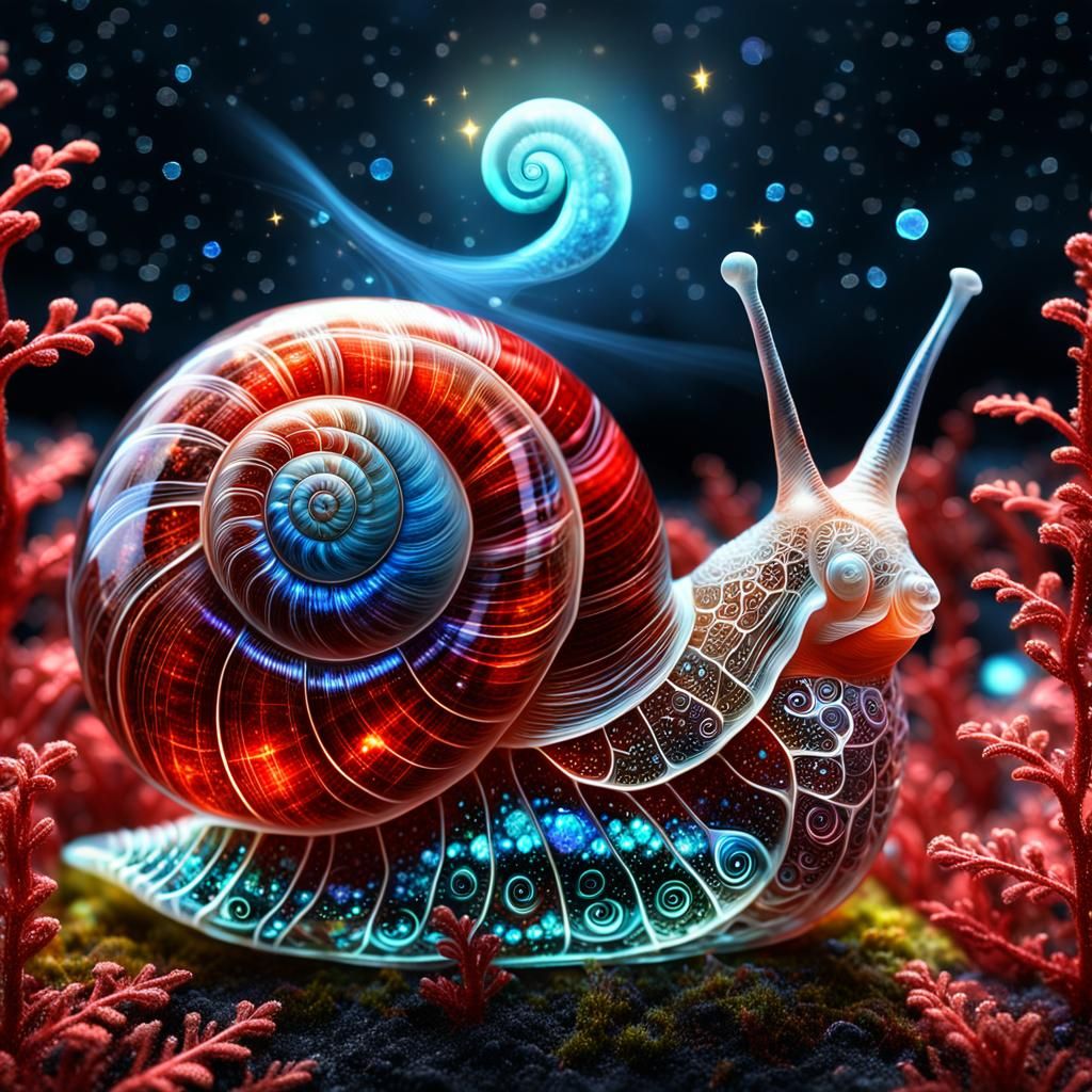 Bioluminescent Fractal Plants in Glass Snail-Shell