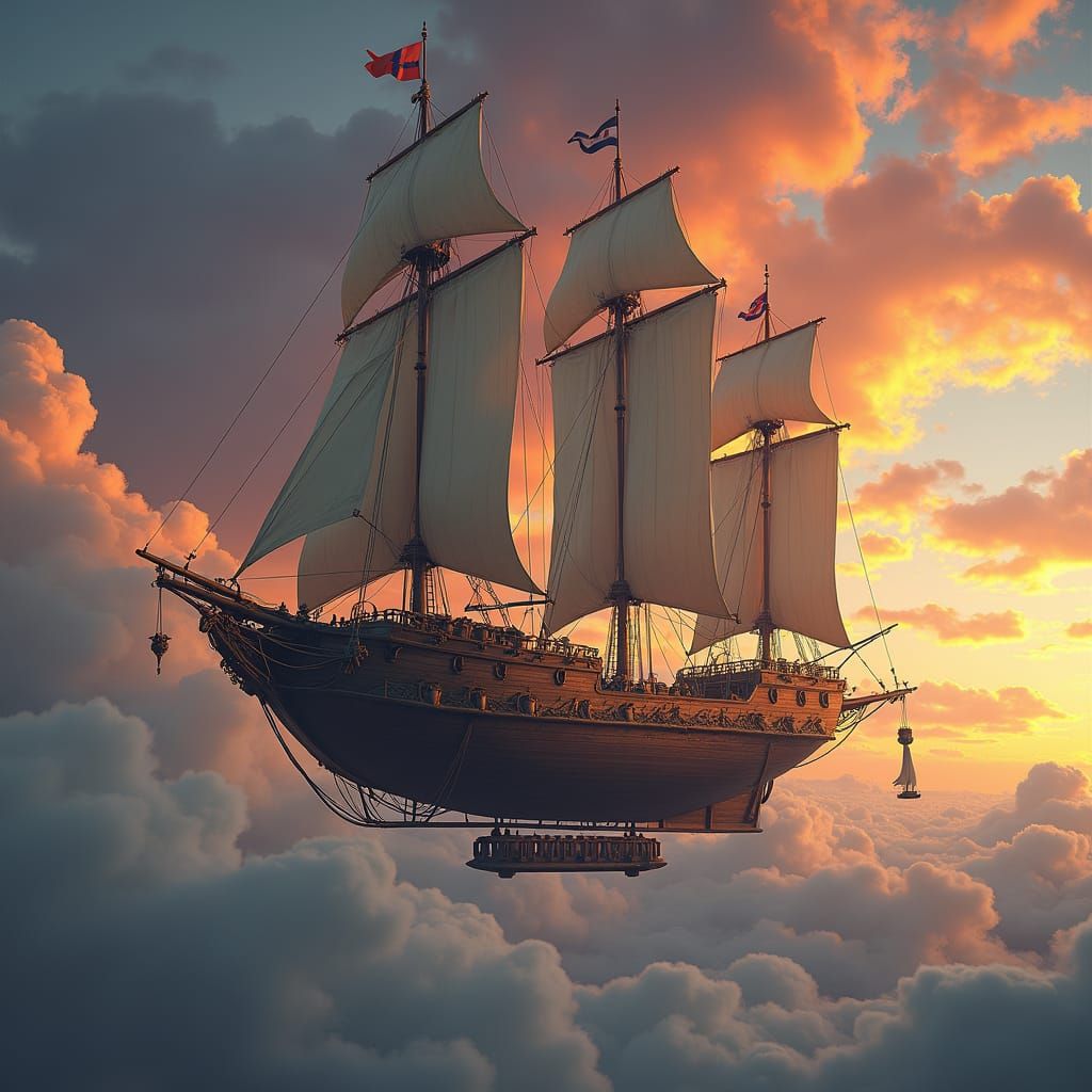 Airship with Swirling Sky: Matte Painting Style
