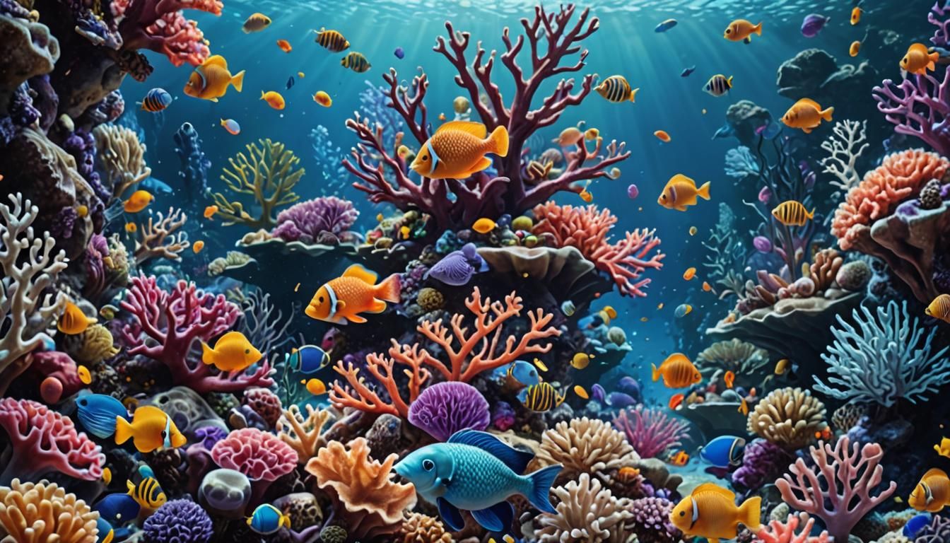 Vibrant Coral Reef Ecosystem in Deep Color