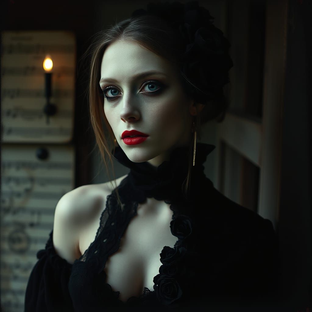 Grimdark Vampire Portrait in Encaustic Haniwa Style