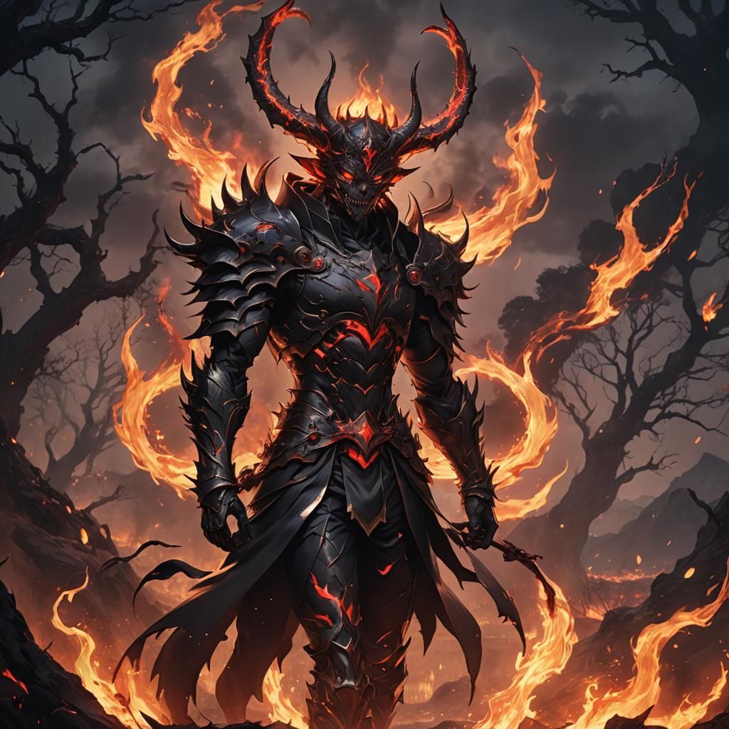 Demon King Anime Boy in Hellish Landscape