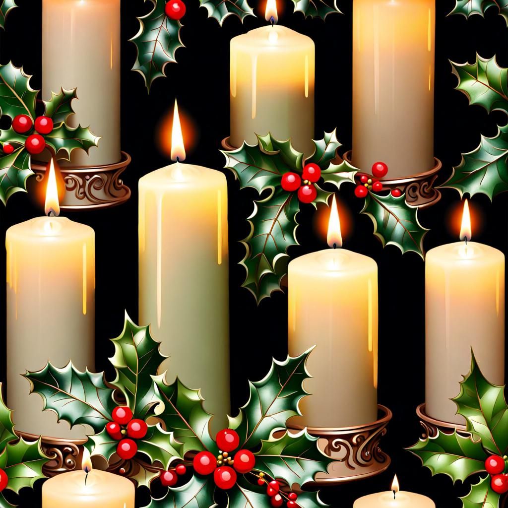 Festive Christmas Candles with Holly Decoration