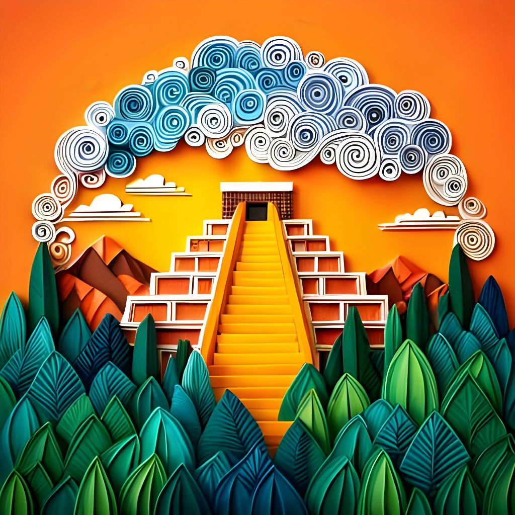Aztec Ruins Sunset in Paper Quilling Style