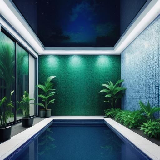 Vaporwave Tiled Room with Pool at Night