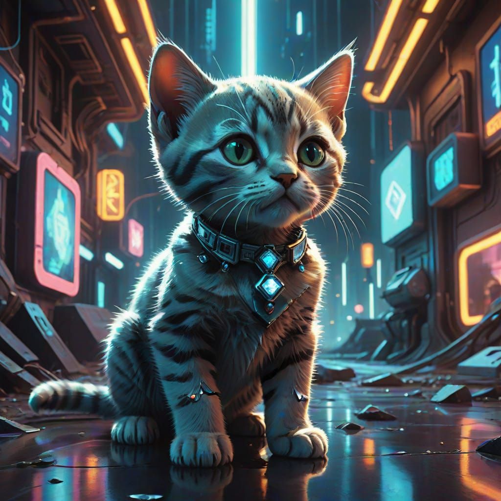 Cyberpunk Kitten in Neon Dreamscape