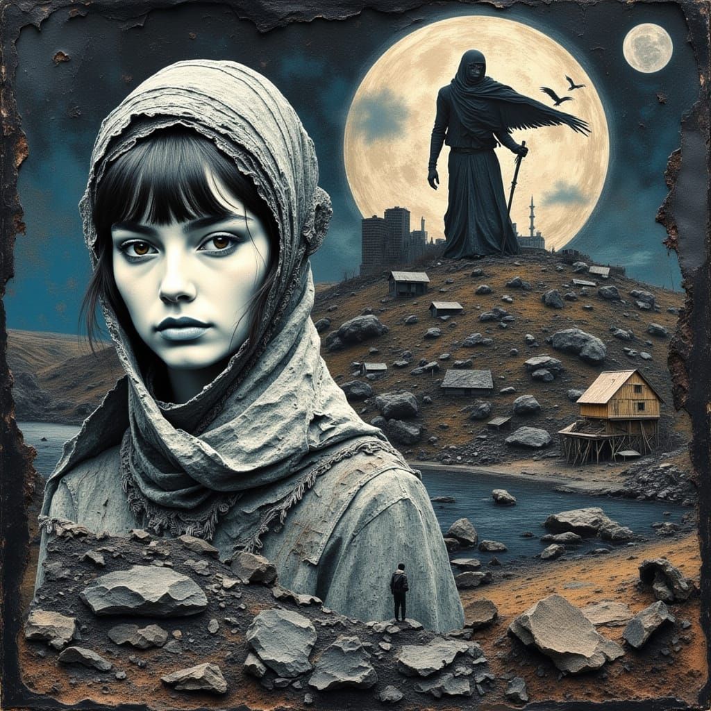 Post-Apocalyptic Cityscape with Corvid and Macabre Elements