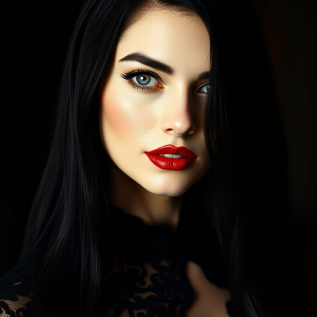 Regal Beauty in Black Lace Gown