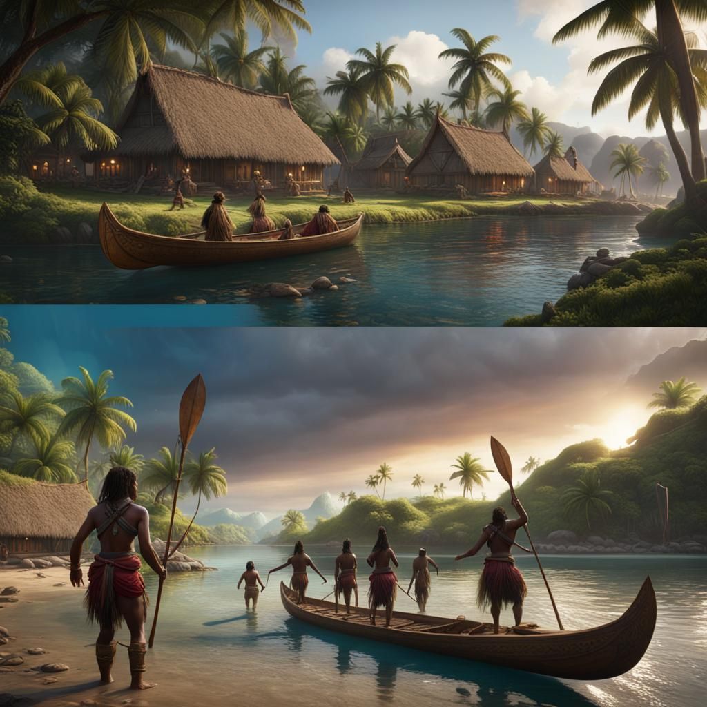 Fijian Warriors and Island Life: Detailed Matte Painting