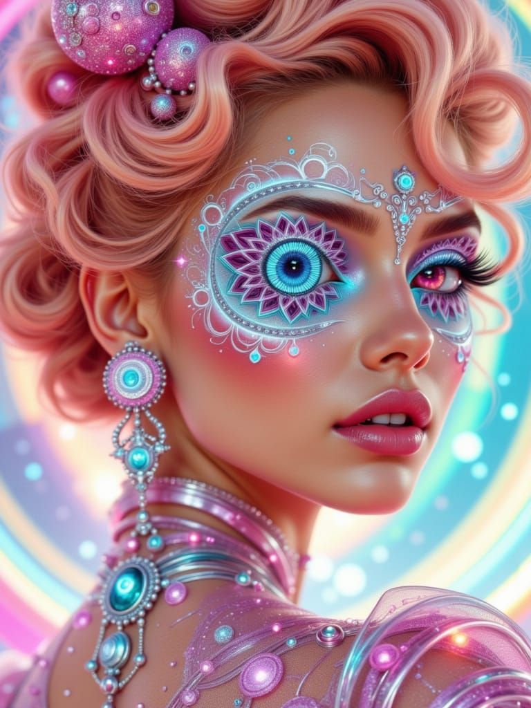 Retro-Futuristic Woman with Kaleidoscope Eyes