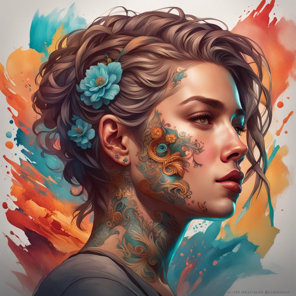 Hyperrealistic Tattoo Portrait in Splash Art Style