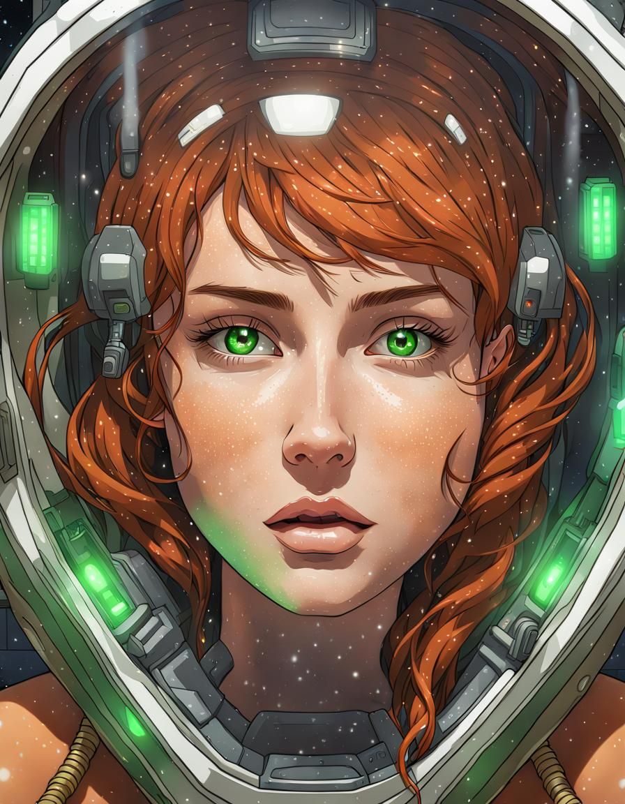Ginger-Haired Waifu in Futuristic Shower: Anime Portrait