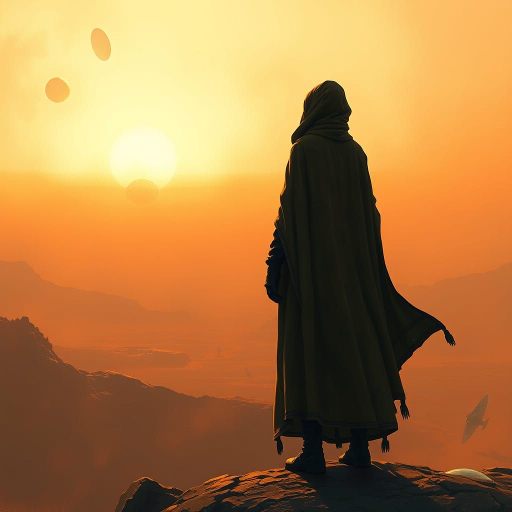 Figure Lost in Thought Beyond a Desolate, Otherworldly Lands...