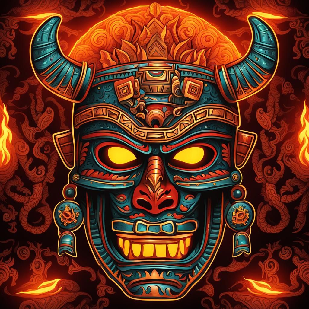 Glowing Aztec Devil Mask in Acapulco