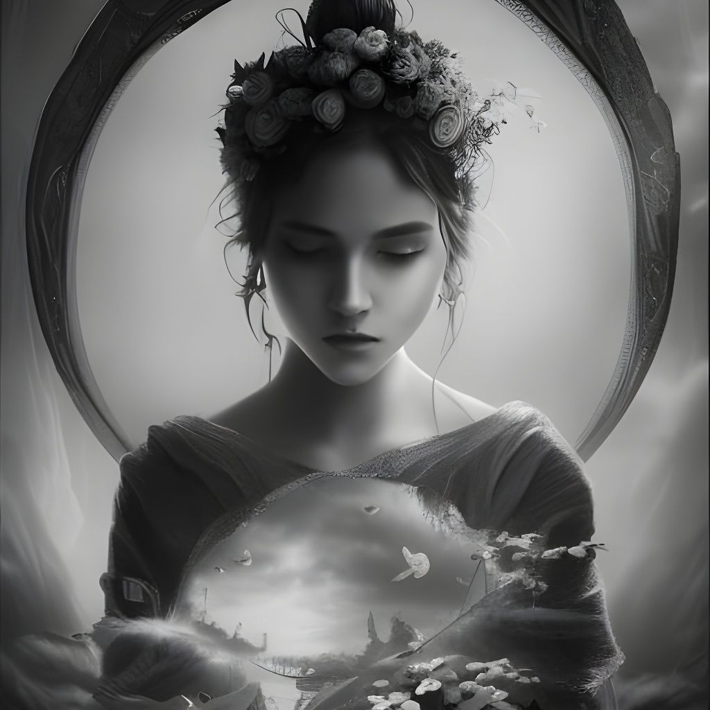 Dreamy Woman Portrait in Black and White