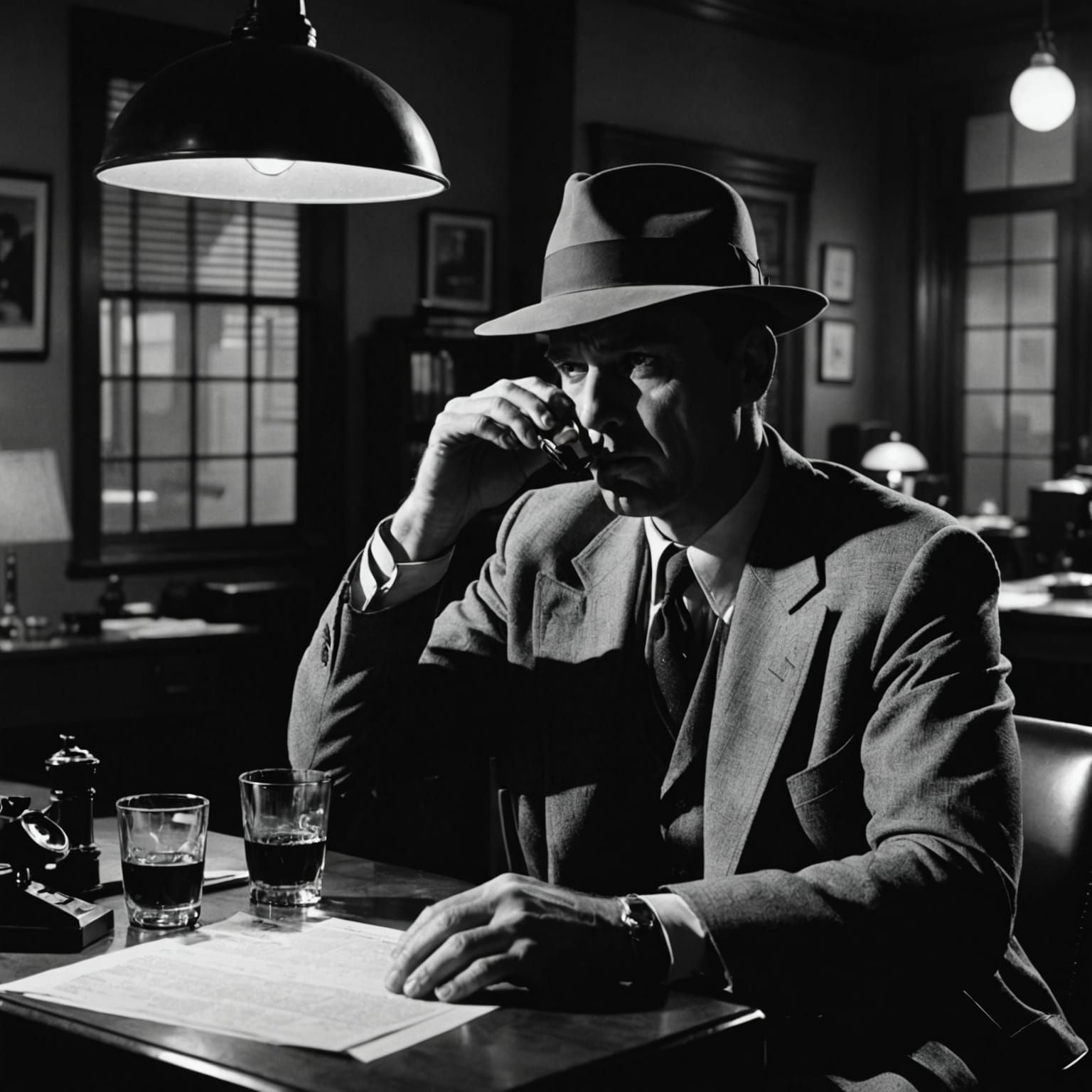 Detective in Shady Office, Film Noir Style