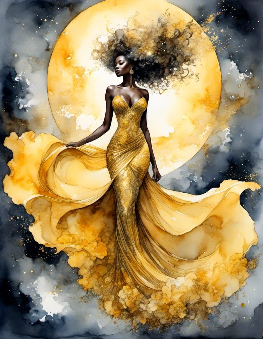 Ethereal Portrait: Dark-Skinned Woman in Moonlight