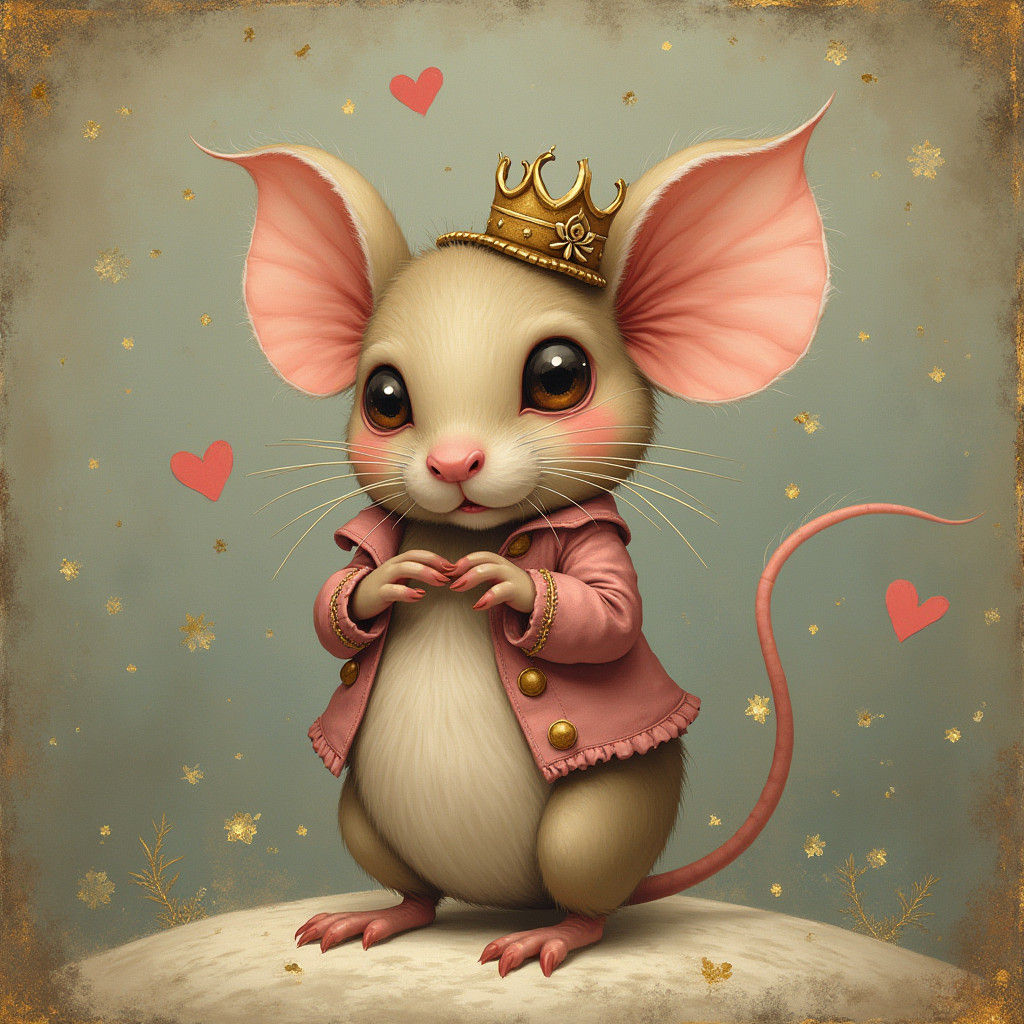 Whimsical Christmas Mouse Illustration in Soft Gothic Style