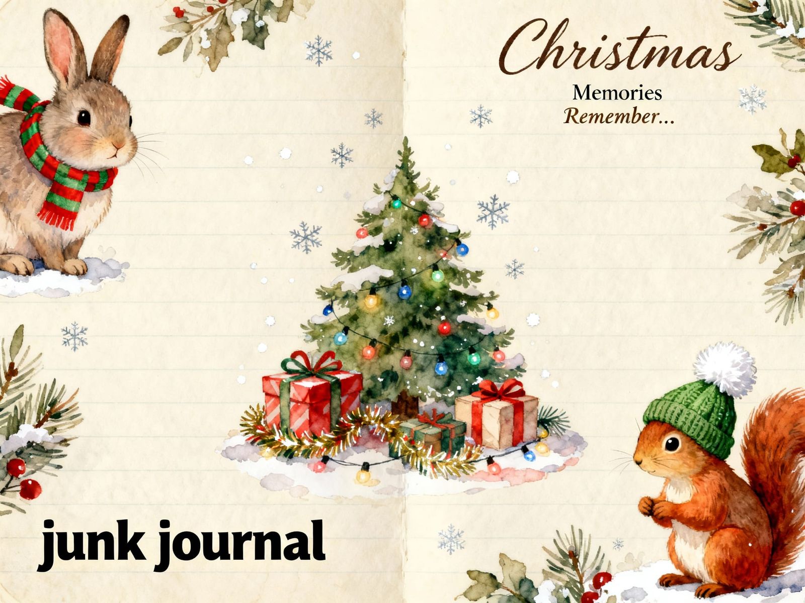 Whimsical Christmas Junk Journal Page with Woodland Creature...