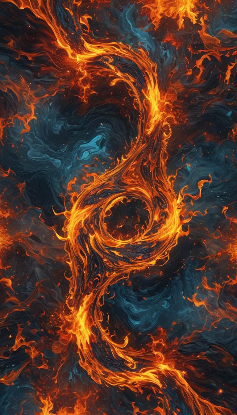Fire Elementals Waltz in Fiery Landscape, Digital Art