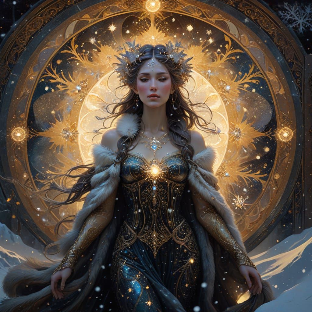 Winter Solstice Goddess in Art Nouveau Style