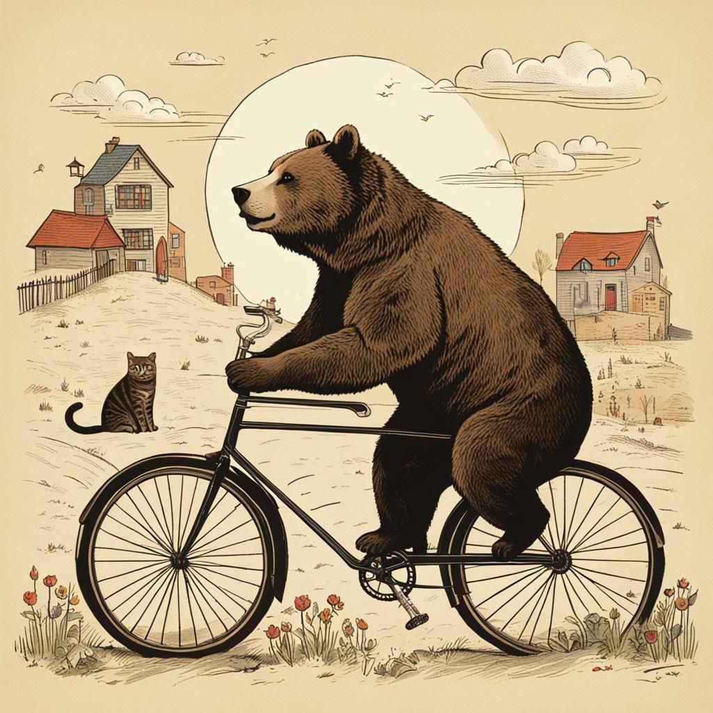 Bears on Bicycle, Cat Rides Backwards