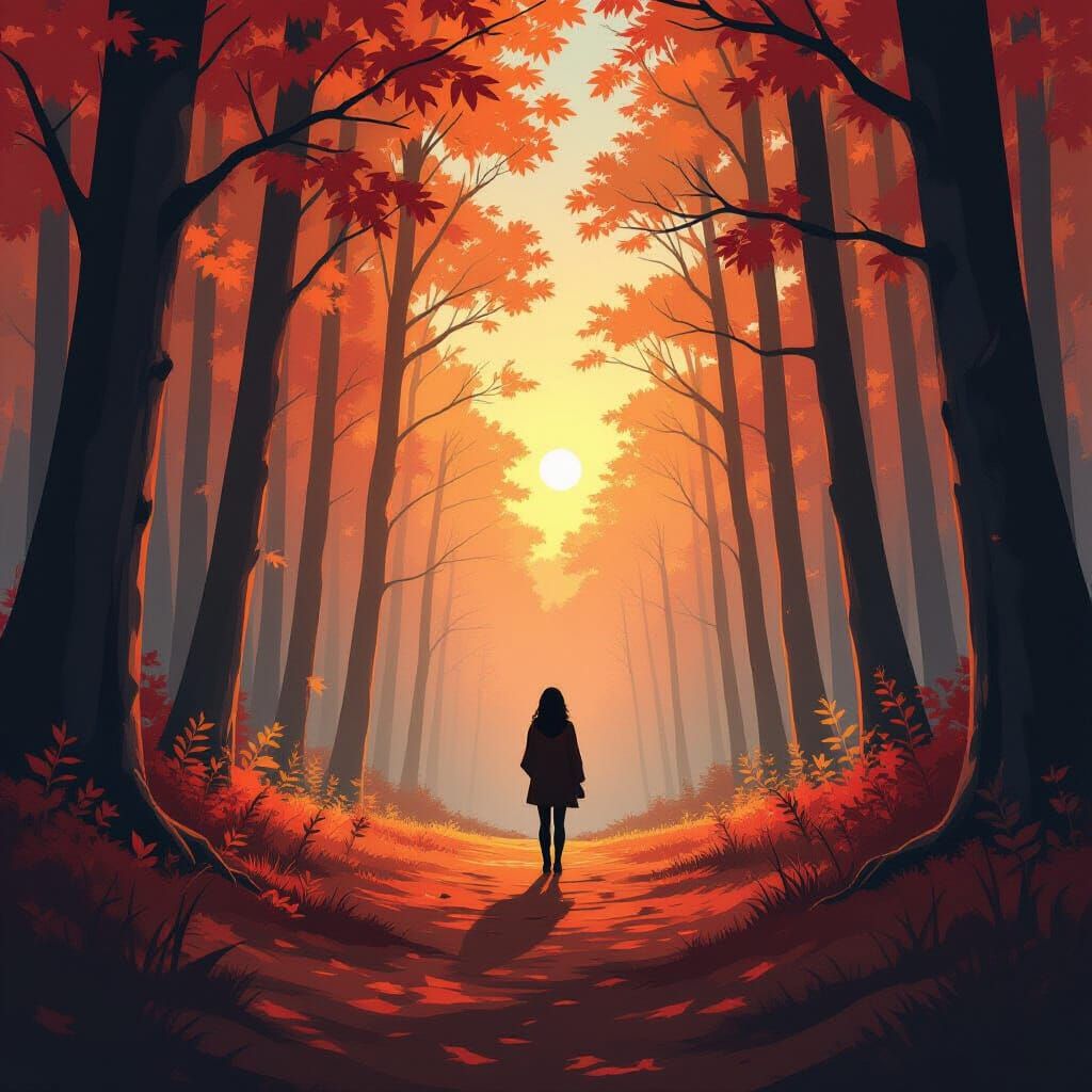 Autumn Dusk Forest Clearing with Ethereal Fae Creatures