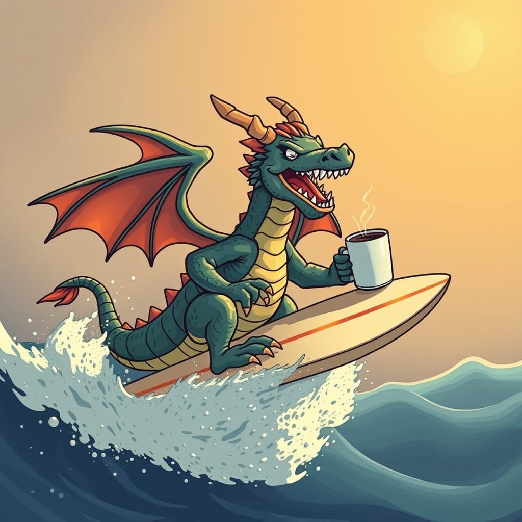 Dragon Commutes to Work with Coffee in Hand