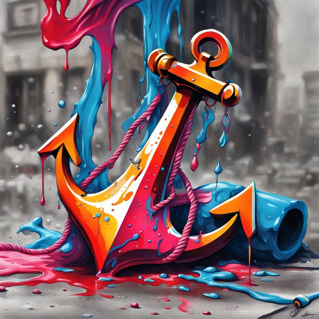 Anchor Graffiti Art in Polychromatic Splash Style