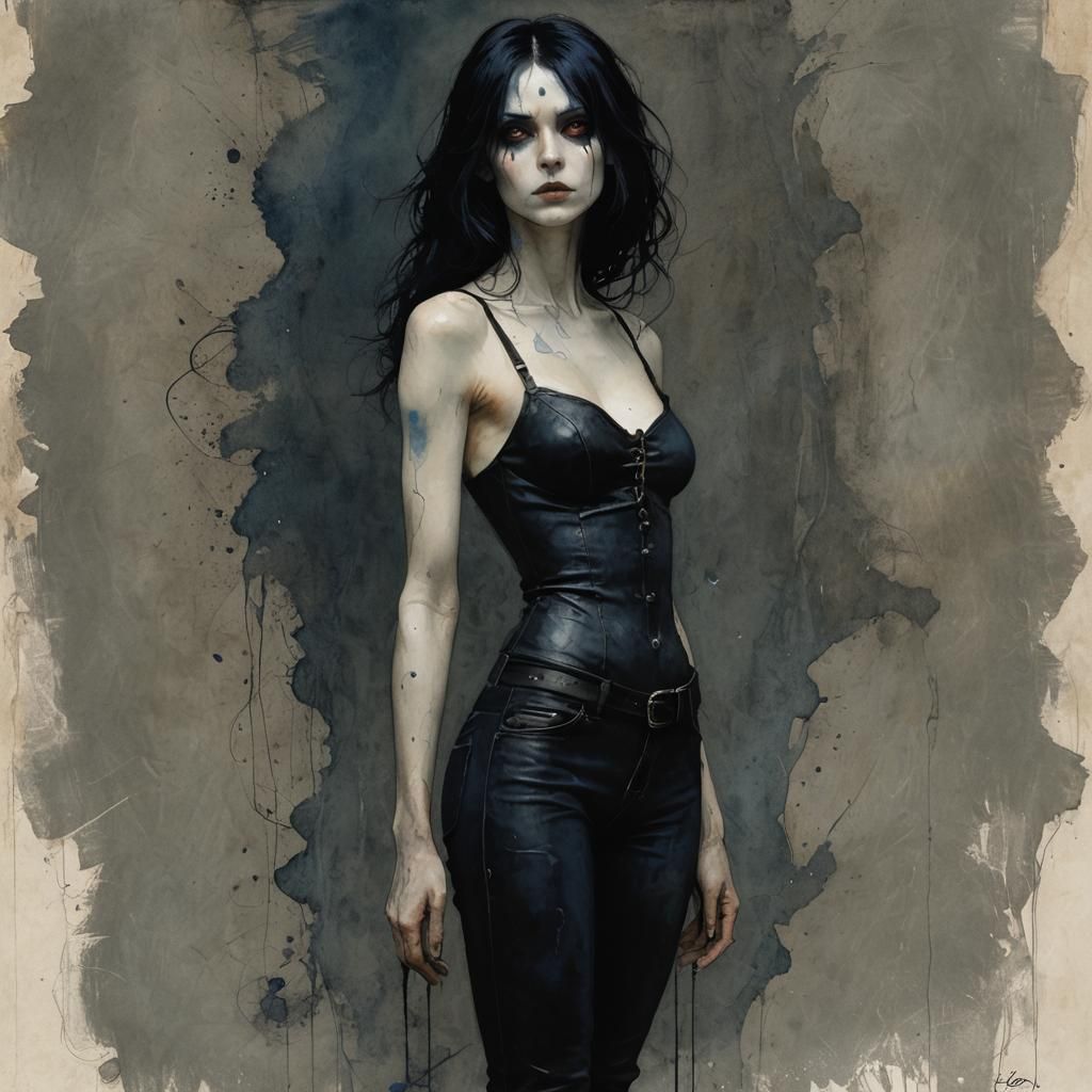 Dark Elf in Leather, Ink Art Style