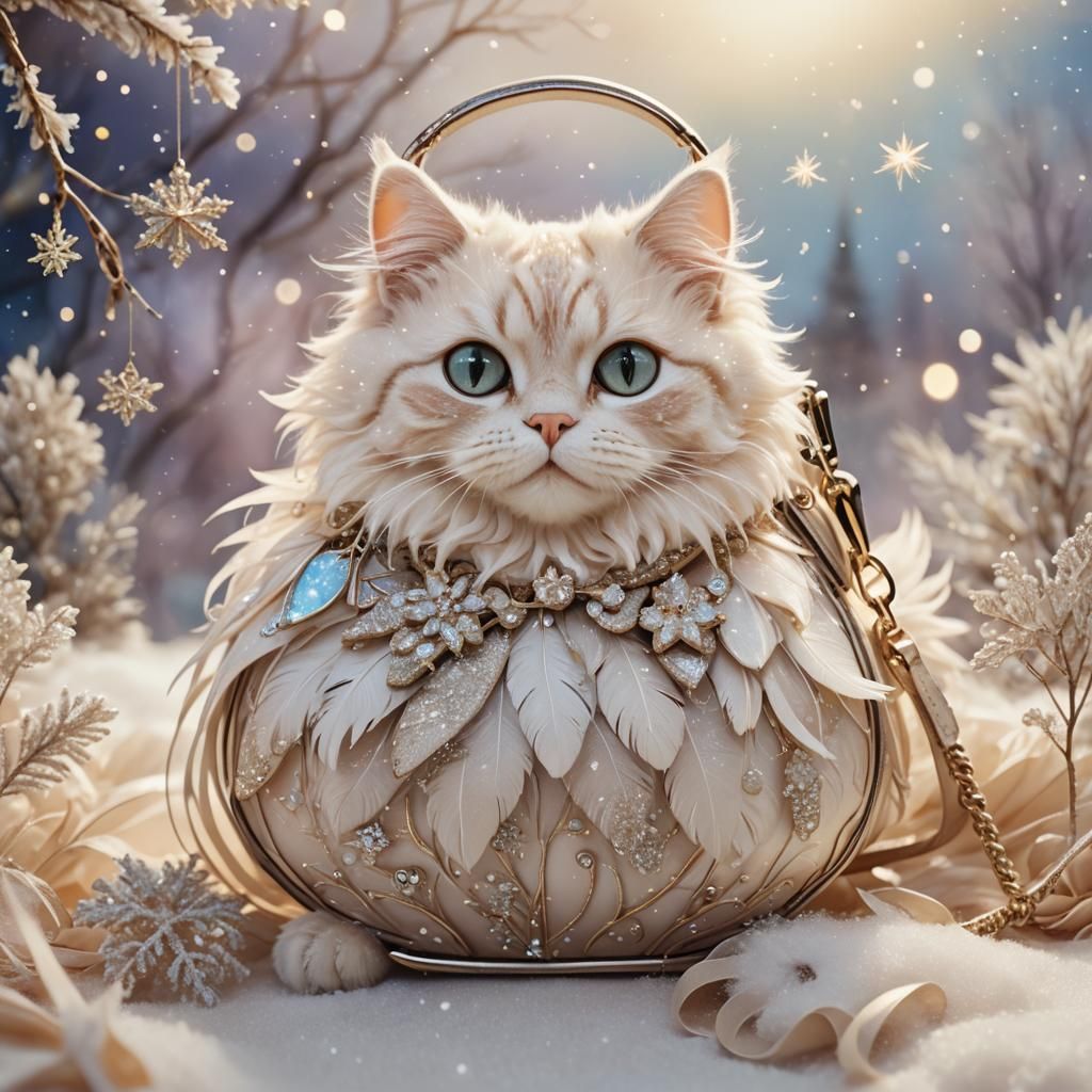 Whimsical Cat Purse with Glitter in Dreamy Light
