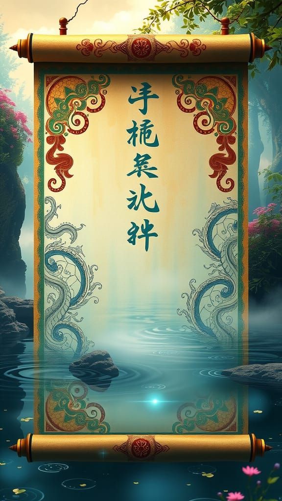 Mystical Water Scroll in Detailed Matte Painting Style