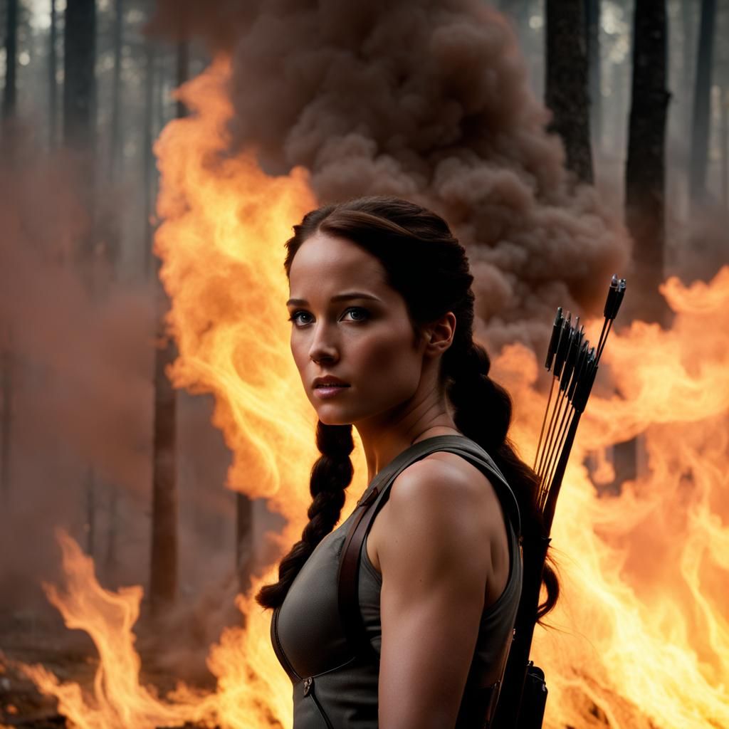 Katniss in Smoke-Filled Forest Fire