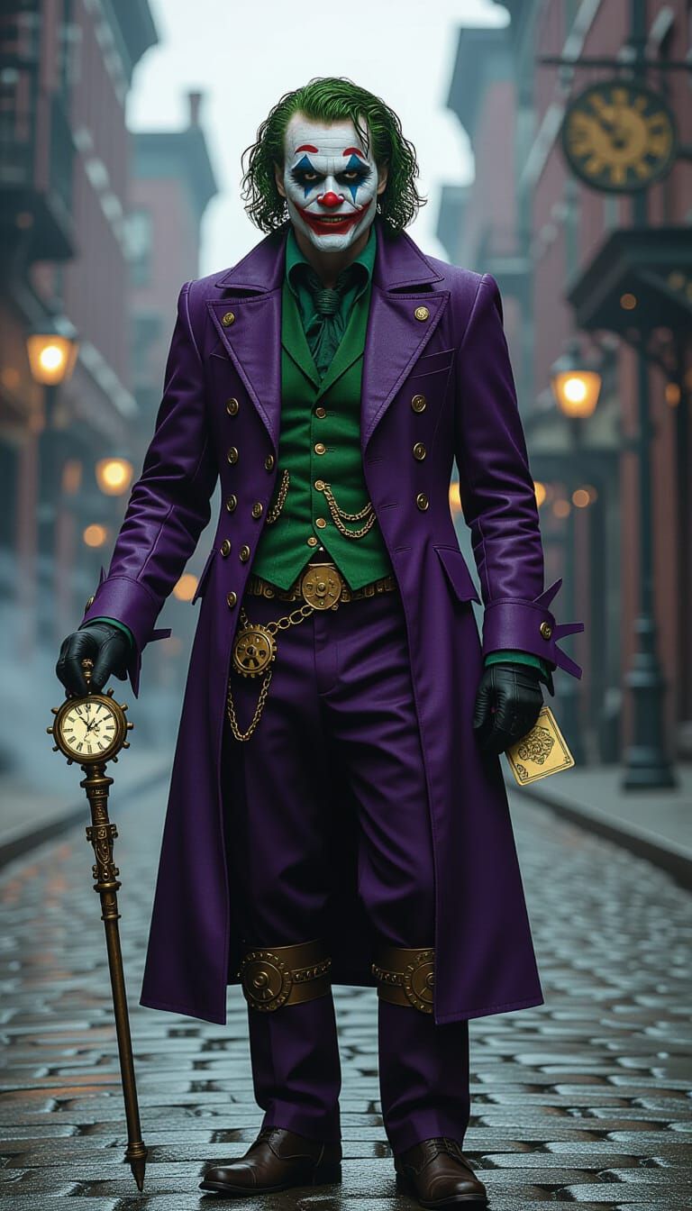 Steampunk Joker Portrait with Menacing Grin