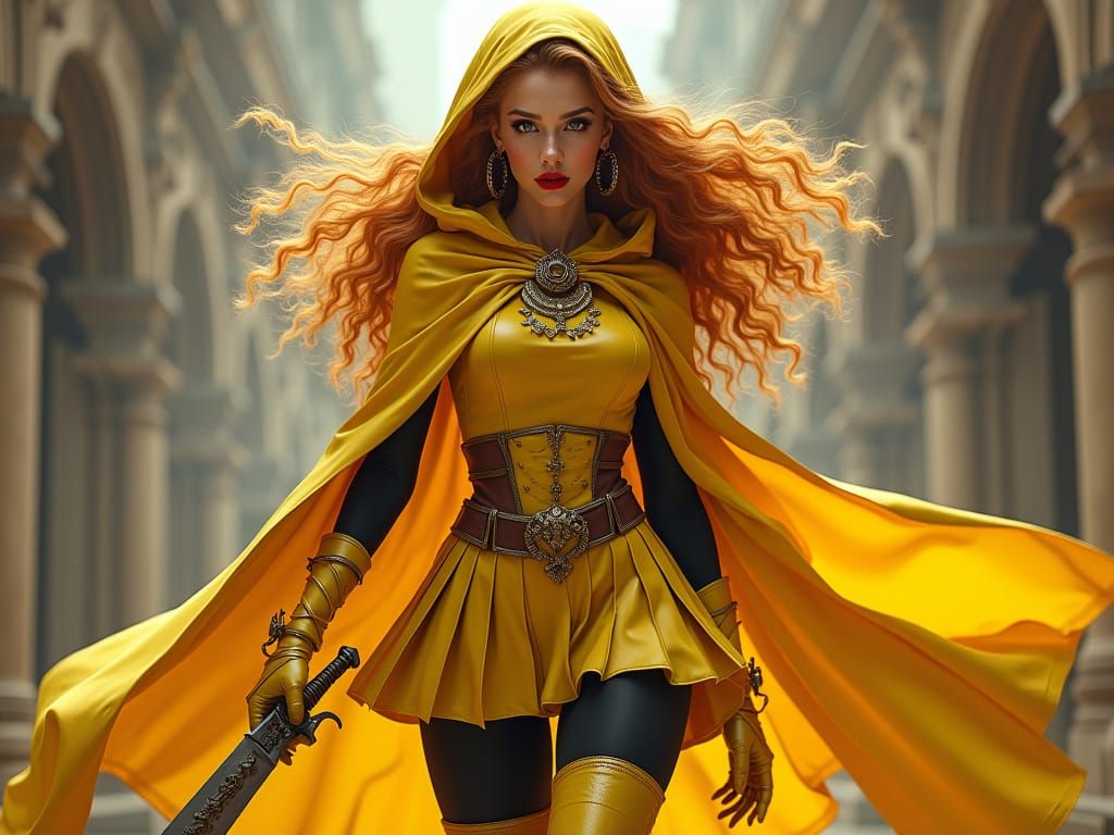 Vibrant Yellow Warrior in Anime Style