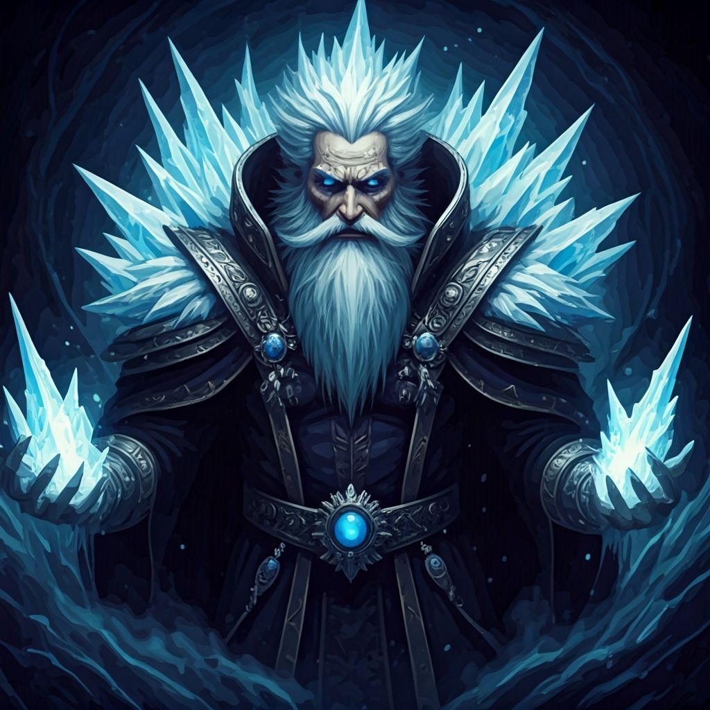 Ice Warrior Mage Casting Cold Spell In Opulent Robes
