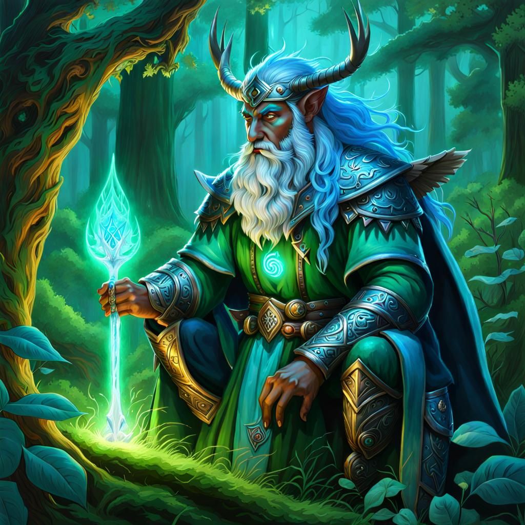 Azure Firbolg Druid's Bioluminescent Forest Healing
