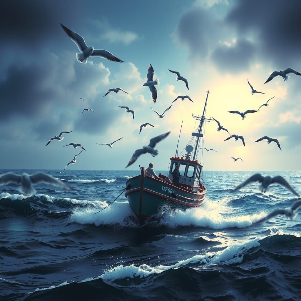 Surreal Fishing Scene in Dreamlike Aesthetic