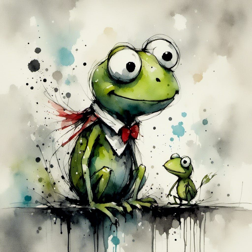 Kermit the Frog in Charcoal and Ink Style